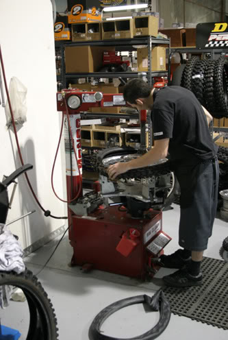 One person doing a Motorcycle Tire Change